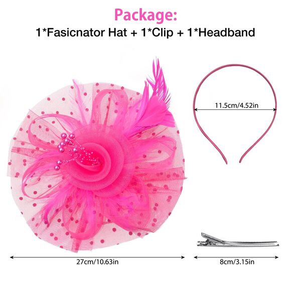 7813 Fascinators Hatsfor Women, Tea Party Derby Hats Pink Fascinators Headband - Picture 3 of 7